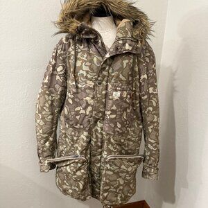 Men's Diesel Camouflage Parka fur trim winter jacket coat military size Large